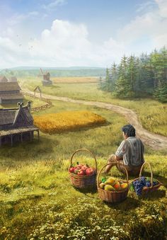 Medieval Farm, Fantasy Town, Location Inspiration, Farm Art, New Fantasy, Fantasy City, Fantasy Places, Landscape Scenery, Fantasy Art Landscapes