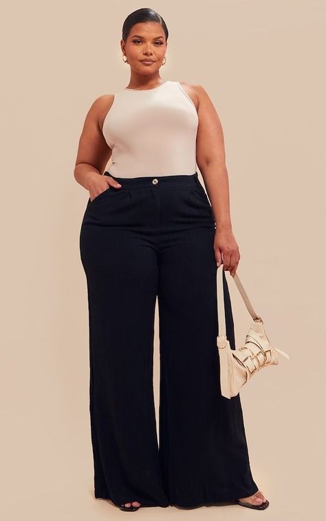 Mid Size Trousers Outfit, Plus Size Leather Pants, Wide Leg Trousers Outfit, Wide Leg Pants High Waisted, Wide Leg Pants Plus Size, Wide Leg Pants Outfit, Plus Zise, Plus Size Looks, High Waisted Wide Leg Pants