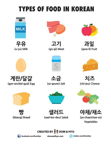 Korean Language Infographics | Learn Basic Korean Vocabulary & Phrases with Dom & Hyo - Part 5 Food In Korean, Learning Korean Grammar, Korean Slang, Learn Basic Korean, Bahasa China, Learn Korean Alphabet, Easy Korean Words, Materi Bahasa Jepang, Learn Hangul