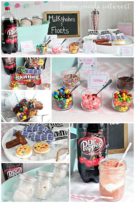 This milkshake and float bar was so fun! The kids and adults all loved picking out their favorite ice cream treats and toppings and creating their own milkshake or float. It was a great idea for an ice cream party. Diy Milkshake Bar, Milkshake Bar Wedding, Milkshake Party Ideas, Milkshake Bar Party, Milkshake Bar Ideas, Milkshake Station, Ice Cream Float Bar, Milkshake Party, Diy Bars