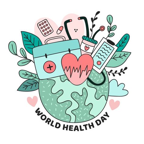 Doctors Day Poster Ideas, My Health My Right Drawing, Doctors Day Drawing, Health Care Drawing, World Health Day Illustration, World Health Day Drawing, World Health Day Poster, Good Health And Well Being, Health Drawings Art