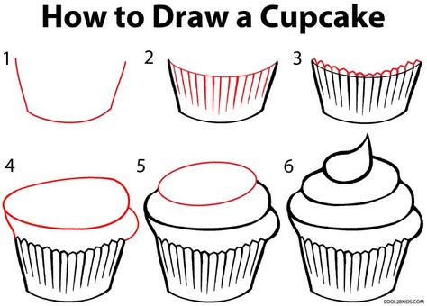 How to Draw a Cupcake Step by Step Drawing Tutorial with Pictures | Cool2bKids Tracing Pictures, Cupcake Drawing, Cupcake Tutorial, Easy Drawings For Beginners, Cupcake Art, Drawing Step, Bullet Journal Doodles, Food Drawing, Journal Doodles