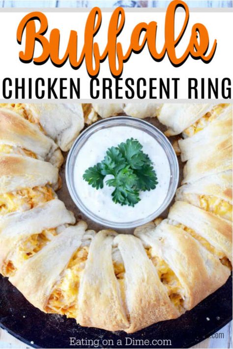 Make this easy Buffalo Chicken Crescent Ring Recipe. It's the perfect appetizer and everyone will love this easy buffalo chicken. Try Crescent ring recipes. Buffalo Chicken Dip Crescent Rolls, Crescent Ring Recipes Chicken, Bbq Chicken Ring Crescent Rolls, Buffalo Chicken Ring, Buffalo Chicken Cresent Roll Ring, Crescent Roll Ring Recipes, Chicken Crescent Ring, Crescent Ring Recipes, Pillsbury Crescent Roll Recipes