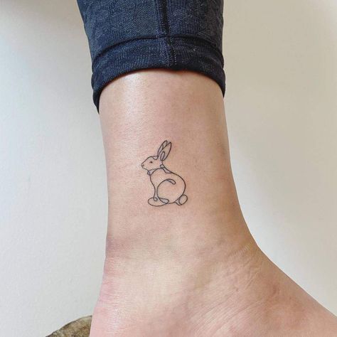 Tiny Hare Tattoo, White Rabbit Tattoo Small, Outline Bunny Tattoo, Hare Tattoo Small, Rabbit Memorial Tattoo, Rabbit Outline Tattoo, Bunny Memorial Tattoo, Chinese Rabbit Tattoo, Fine Line Bunny Tattoo