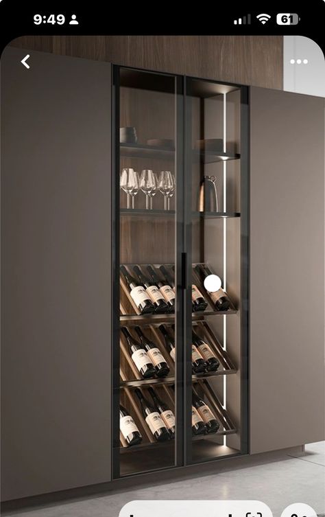 Luxury Cabinet Design, Modern Luxury Cabinet, Wine Cabinet Design, Wine Cellar Modern, Glass Wine Cellar, Wine Closet, Home Bar Rooms, Cabinets Design, Modern Kitchen Design Ideas