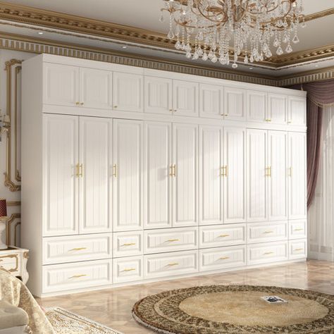 Red Barrel Studio® Amulree Solid + Manufactured Wood Armoire | Wayfair White Armoire Bedroom, Wall Of Closets Built Ins, Wall Cabinet Bedroom, Built In Wardrobe Ideas Layout, Gold Closet, House Decor Inspiration, Cabinet Solutions, Armoire Closet, Bedroom Built In Wardrobe