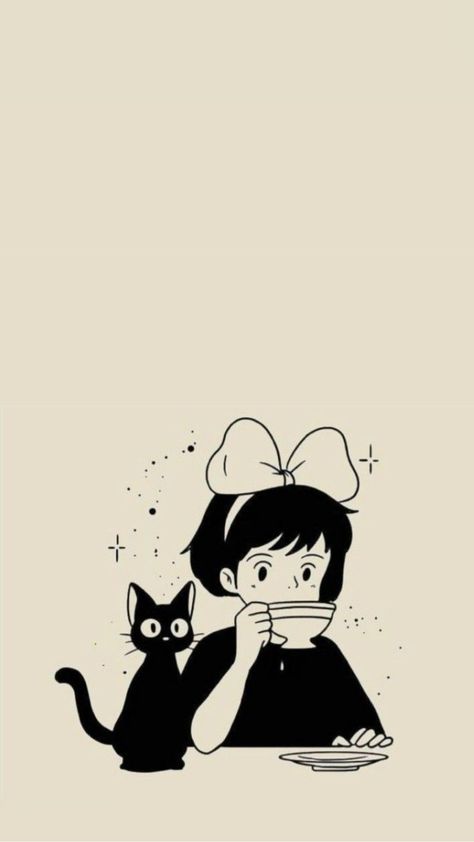 Kiki's Delivery Service Wallpaper Aesthetic, Jiji Wallpaper Studio Ghibli, Jiji Kiki's Delivery Service Wallpaper, Studio Gibbly, Jiji Wallpaper, Kikis Delivery Service Wallpapers, Kobo Wallpaper, Kobo Screensaver, Kiki's Delivery Service Wallpaper