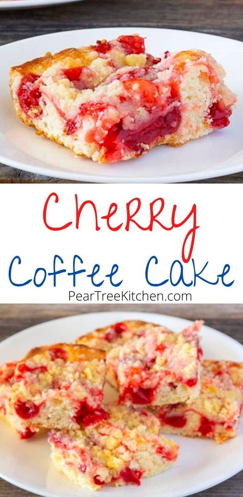 Quick & Easy Breakfast Treat - Cherry Coffee Cake with a streusel crumb topping made with cherry pie filling and other simple pantry ingredients. No cake mix needed! #recipes #breakfast #easy #cherry #coffeecake Cherry Coffee Cake, Breakfast Coffee Cake, Cake Mug, Canned Cherries, Cherry Recipes, Coffee Cake Recipes, Cherry Pie Filling, Coffee Breakfast, Sauce Tomate