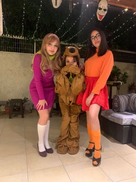 Halloween Group Costumes which are super funny Velma Daphne And Scooby Costume, Duo Female Halloween Costumes, Daphne And Velma Costumes, Velma And Daphne Costume, Frat Boys Halloween Costume, Gang Costumes, Halloween Group Costumes, Scooby Doo Halloween Costumes, Velma Costume