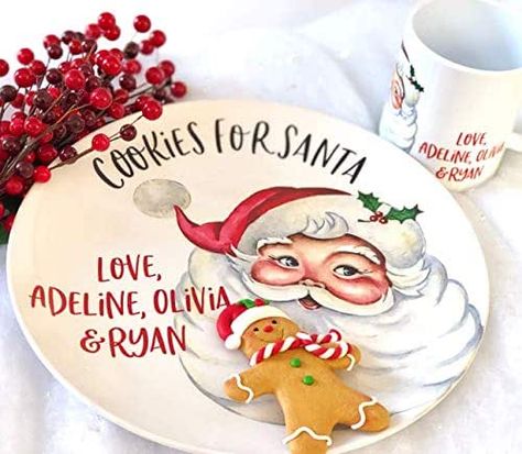 Christmas Personalized Cookies for Santa Plate and Milk Mug Set Santa Cookies And Milk, Santa Plates, Cookies And Milk For Santa, Milk For Santa, Cookies For Santa Plate, Cookies And Milk, Santa Plate, Cookies For Santa, Personalized Cookies