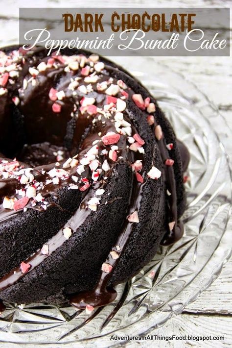 Adventures in all things food: Dark Chocolate Peppermint Bundt Cake - #BundtBakers Chocolate Peppermint Bundt Cake, Peppermint Bundt Cake, Bakery Window, Bunt Cake Recipe, Chocolate Peppermint Cake, Mint Chocolate Cake, Peppermint Cake, Delicious Clean Eating, Christmas Cake Recipes