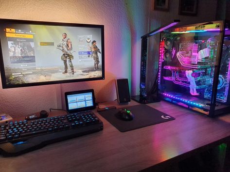 Laptop Gaming Setup, Simple Computer Desk, Monitor Lizard, Pc Gaming Setup, Desktop Setup, Gaming Station, Custom Pc, Gaming Room Setup, Gamer Room