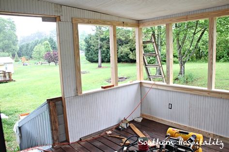 More Screen Porch Updates - Southern Hospitality Porch Knee Wall, Porch To Sunroom, Screen In Porch, Outdoor Screen Room, Porch Update, Pergola Porch, Closed In Porch, Screened In Porch Diy, Porch Pergola