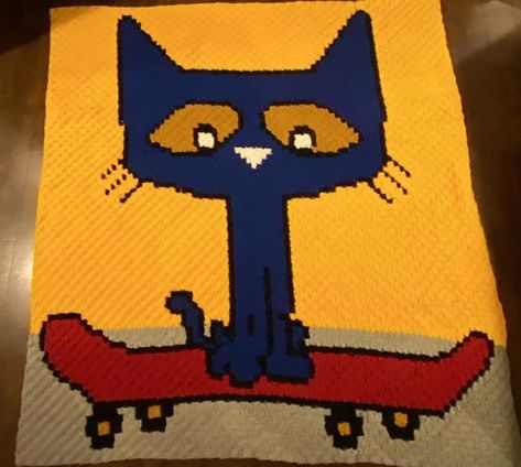 Crochet Pete The Cat, Crochet Pete The Cat Patterns, Cat C2c Crochet Pattern, C2c Crochet Cat Pattern Free, Crochet Graph Patterns Cat, Corner To Corner Crochet Pattern, Pete The Cats, C2c Crochet Pattern Free, Sparkle Yarn