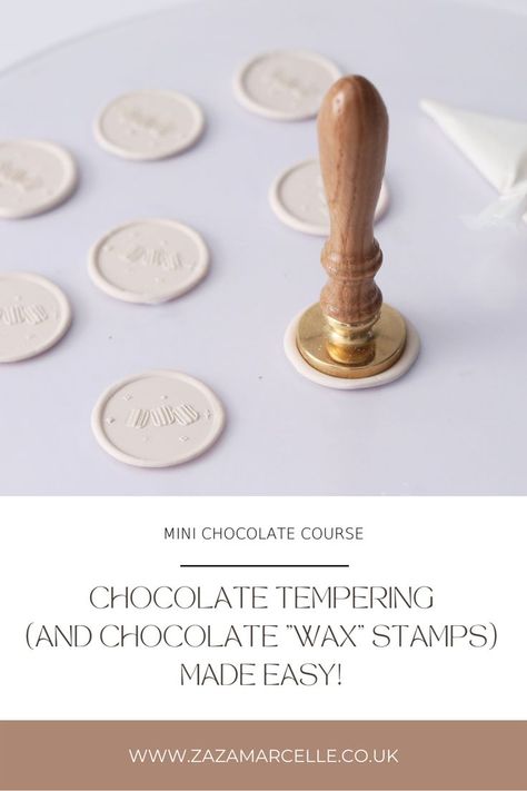 Learn how to temper chocolate and create these amazing chocolate "wax" stamps with me! A beginner friendly mini course that will allow you to adorn your cakes beautifully (with your own logo!) Chocolate Wax Seal, Chocolate Stamp, Temper Chocolate, Chocolate Tempering, Creative Treats, How To Temper Chocolate, Wax Stamps, Chocolate Logo, 41st Birthday