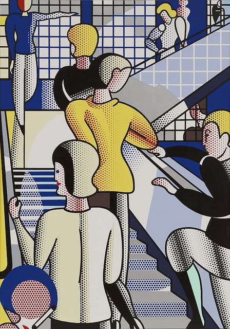 Roy Lichtenstein - 1988: Bauhaus stairway  1988  (Inspired by:Oskar Schlemmer - 1932: Bauhaus Stairway) Pop Art Roy Lichtenstein, Roy Lichtenstein Art, Roy Lichtenstein Pop Art, Lichtenstein Pop Art, Industrial Paintings, Claes Oldenburg, Robert Rauschenberg, Jasper Johns, Power Pop