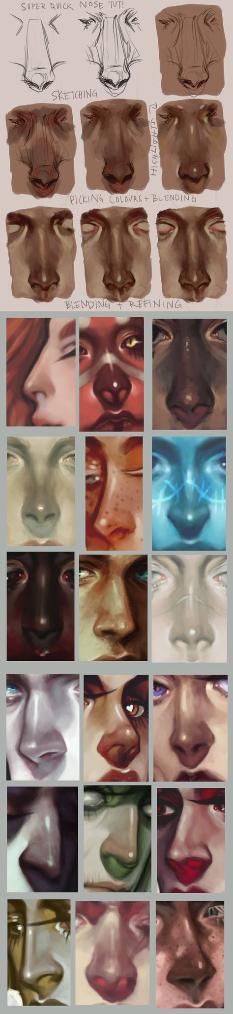 Nose Painting Tutorial, Paint Nose, Nose Painting, Skin Tutorial, Nose Drawing, Arte Inspo, Digital Painting Tutorials, Facial Features, Anatomy Art