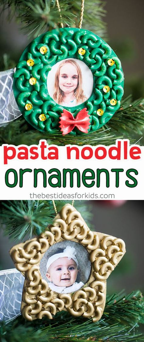 Pasta and Macaroni Noodle Ornaments - these are so easy kids of all ages can make these! Love that they can help glue on the noodles and do the painting too. Cute Christmas craft for kids! Great for preschool or kindergarten too. #bestideasforkids #kidscrafts #kidsactivities #craftsforkids #christmas #ornaments #christmascrafts #preschool #kindergarten Preschool Christmas Crafts, Kids Christmas Ornaments, Christmas School, Preschool Christmas, Kids Ornaments, Noel Christmas, Christmas Crafts For Kids, Winter Crafts, Easy Kids