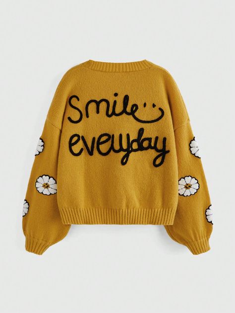 Women's Round Neck Smiling Face Optimism Letter Printed Long Sleeve Casual Cardigan Yellow Casual  Long Sleeve Polyester Cartoon,Colorblock,Letter  Slight Stretch  Women Clothing, size features are:Bust: ,Length: ,Sleeve Length: Áo Len Cardigan, Smile Everyday, Cardigan Casual, Plus Size Cardigans, Smiling Face, Casual Cardigans, Sleeve Cardigan, Boho Stil, Inspiration Mode