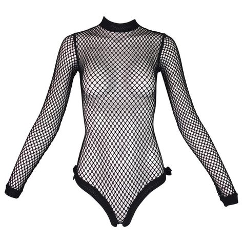 Jean Paul Gaultier Bodysuit - 1993 Pin-Up Fishnet Mesh Bow Top Gothic Mode, Fishnet Bodysuit, Fishnet Top, Casual Bodysuit, Black Mesh Top, Black Fishnets, Gothic Clothing, Bodysuit Top, Weird Shirts