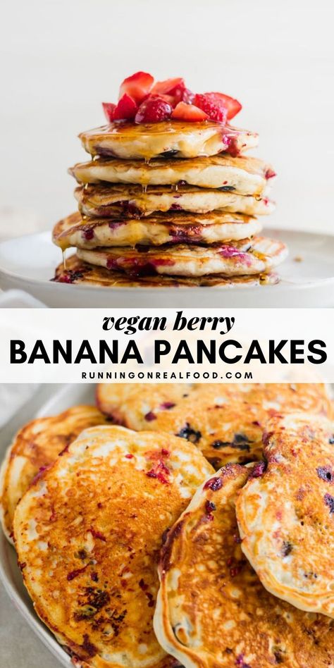 These simple vegan pancakes are light and fluffy and take just minutes to make and never disappoint. Load them up with fresh berries, banana and maple syrup and enjoy them for a special treat! Simple Vegan Pancakes, Quick Vegan Breakfast, Vegan Pancakes Easy, Vegan Banana Pancakes, Berry Pancakes, Vegan Pancake Recipes, Quick Vegan, Healthy Vegan Breakfast, Plant Based Breakfast