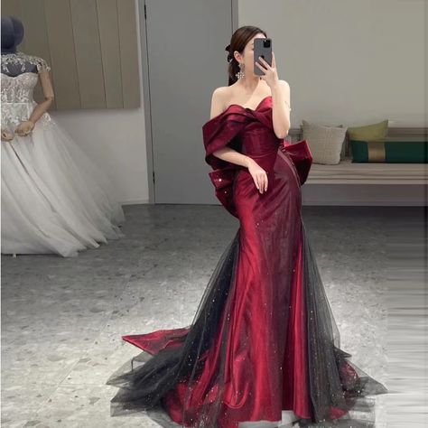 Fancy Formal Dress, Elegant Burgundy Dress, Evening Clothes For Women, Masquerade Gowns Elegant, Gorgeous Dresses Elegant, Night Party Dress For Women, Red And Black Formal Dress, Luxury Fashion Aesthetic, Opera Gown