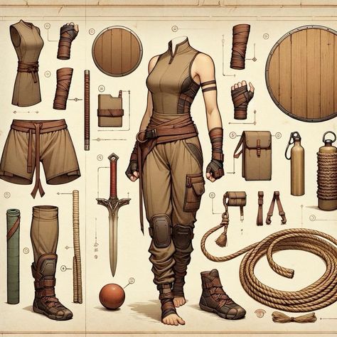 Dnd Leather Armor Female Druid, Fantasy Outfits Reference, Dnd Clothes Reference, Fantasy Outfit Reference, Dnd Character Design Ideas, Fantasy Clothes Reference, Warrior Outfit Drawing, Adventure Outfit Ideas, Medieval Fantasy Clothing Art