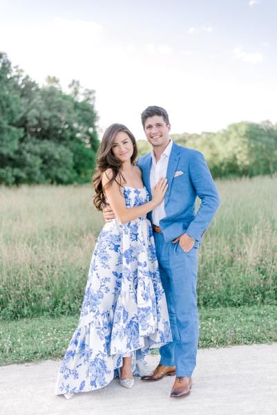 Couple Wedding Guest Outfits Summer, Engagement Photo Hairstyles, Blue Wedding Guest Outfits, Caila Quinn, 2023 Wardrobe, Filipino Heritage, Outfit Suggestions, Baby Blue Weddings, Engagement Shoot Outfit