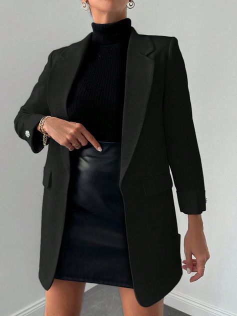 Blazer Noir Pour Femme Noir Casual,Élégant  Manches longues Étoffe Unicolore Classique Pas de l'extensibilité  Women Clothing, size features are:Bust: ,Length: ,Sleeve Length: Inspiration Mode, Black Blazer, Hot Deals, Blazers For Women, Suits For Women, Women Clothing, Length Sleeve, Sleeve Length, Blazer