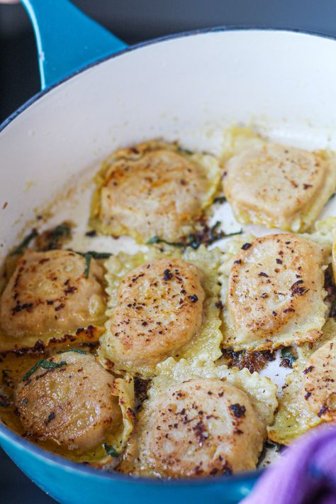 Homemade Pumpkin Ravioli, Homemade Ravioli Filling, Sage Brown Butter Sauce, Sage Brown Butter, Brown Butter Sage, Pumpkin Ravioli, Brown Butter Sauce, Homemade Ravioli, Sage Butter