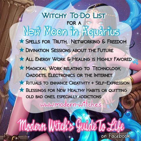 Witchy things to do during this New Moon in Aquarius tonight through the next 24-48hours) 💁🌚♒🏺🌊⚝ Grimoire Notebook, Aquarius February, New Moon In Aquarius, Moon Aquarius, Witchcraft 101, Spiritual Magic, Zodiac Moon, Mother Moon, Magical Moon