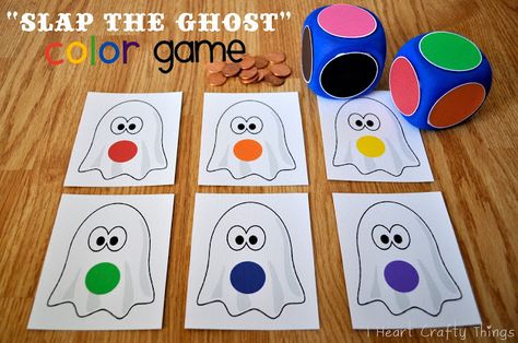 Slap the Ghost Halloween Color Game (Free Printable) via I Heart Crafty Things. Ghost Theme, Thema Halloween, Halloween Week, Halloween Color, Preschool Colors, Halloween Games For Kids, Halloween Preschool, Pizza Box, Yellow Room