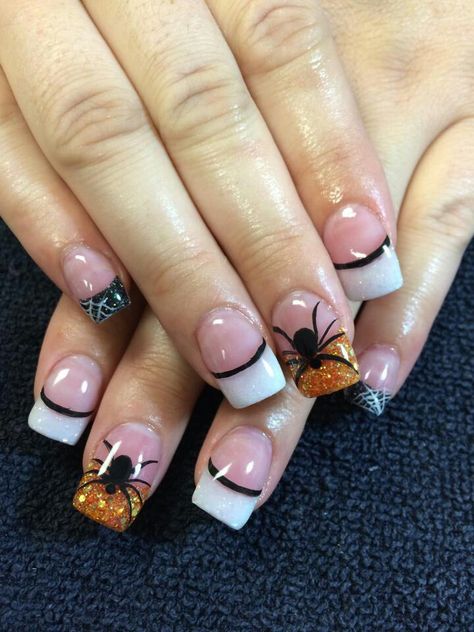 Halloween nails Halloween Nails Tips Designs, Fingernail Tips Designs, Halloween Nail Tips French Manicures, Halloween Nail French Tip, Halloween Nails With French Tip, Halloween French Tips Nails, French Tip Halloween Nail Designs, Halloween Nails Black Tips, French Manicure Halloween Nails