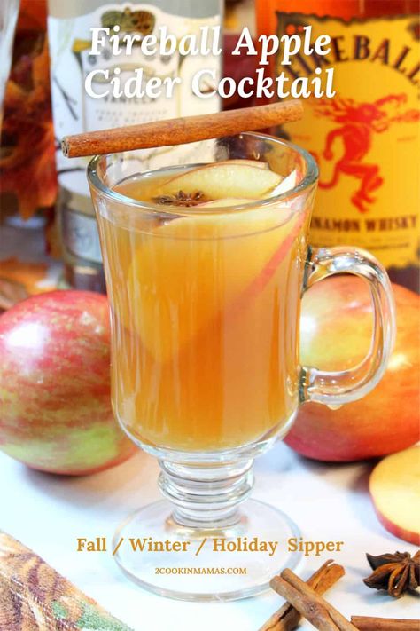 Fireball Apple Cider, Cider Alcohol Drinks, Apple Cider Alcohol, Hot Apple Cider Cocktail, Crockpot Apple Cider, Fireball Recipes, Hot Apple Cider Recipe, Fireball Drinks, Apple Cider Cookies