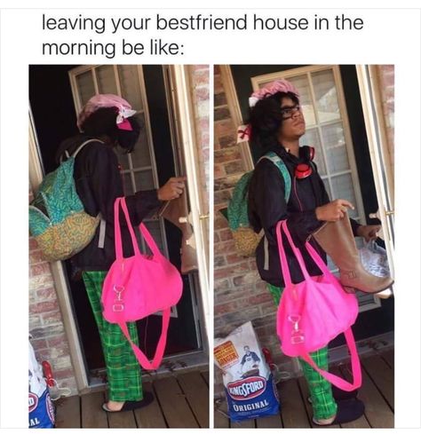 Leaving your best friend's house in the morning Funny Girl Meme, Funny Girl Memes, Girl Truths, Black Jokes, Funny Memes About Girls, Lol Memes, Girl Memes, Funny Girl, Relatable Post Funny