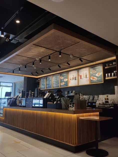 Coffee Shop Ceiling Design, Restaurant Counter Design, Cafe Bar Design, Restaurant Counter, Small Restaurant Design, Modern Restaurant Design, Bakery Shop Design, Bakery Design Interior, Coffee Shop Interior Design