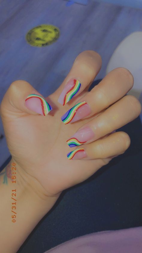 Pride Nails Almond Shape, Rainbow Line Nails, Lgbtq Nails Acrylic, Pride Themed Nails, Pride Nails Almond, Pan Nails Pride, Nonbinary Nails, Lgbtq Nails, Gay Pride Nails