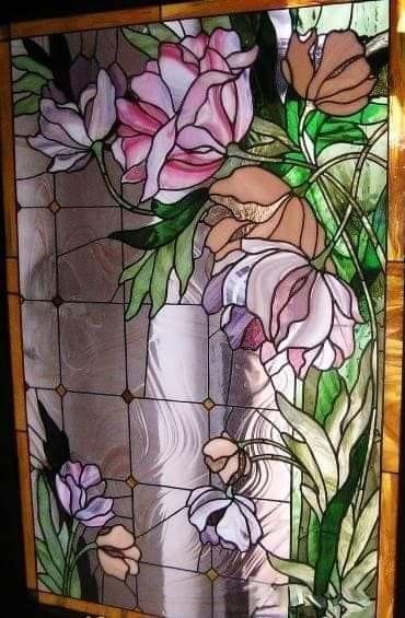 Stained Glass Flowers Window, Diy Stained Glass Window, زجاج ملون, Stained Glass Door, Glass Painting Designs, Glass Window Art, Stained Glass Window Panel, Stained Glass Flowers, Stained Glass Diy