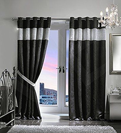 Black And Silver Curtains, Black And Silver Living Room, Black And Silver Bedroom, Mirrored Furniture Decor, Thermal Drapes, Silver Living Room, Outdoor Drapes, Curtain Trim, Silver Bedroom