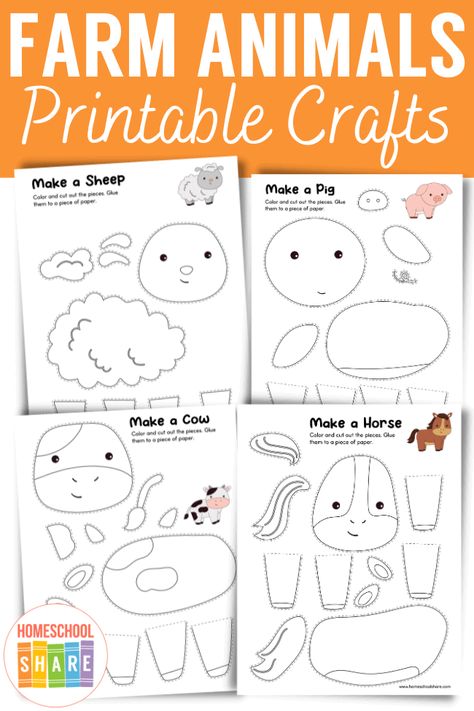 Cut and Paste Farm Animals (free printable crafts!) - Homeschool Share Build A Farm Animal Printable, Farm Shapes Preschool, Farm Animal Patterns Free Printable, Preschool Farm Activities Free Printable, Farm Animal Projects For Preschool, Farm Animal Crafts For Preschoolers Free Printable, Farm Crafts Preschool Free Printable, Farm Themed Activities For Kids, Farm Craft For Preschool