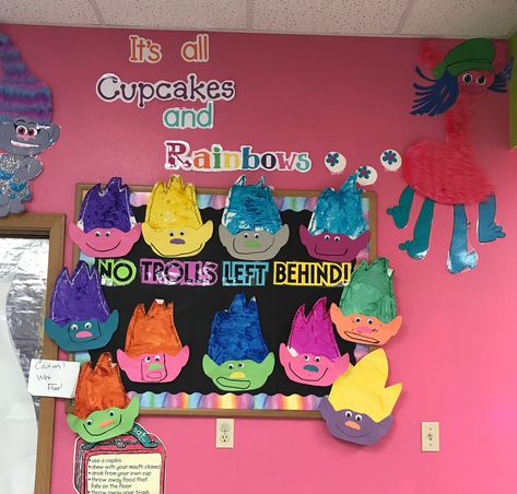 Trolls Bulletin Board Ideas, Trolls Classroom Theme, Disney Themed Classroom, Ra Boards, Teacher Bulletin Boards, Daycare Room, Classroom Doors, Bulletin Board Ideas, Themed Classroom