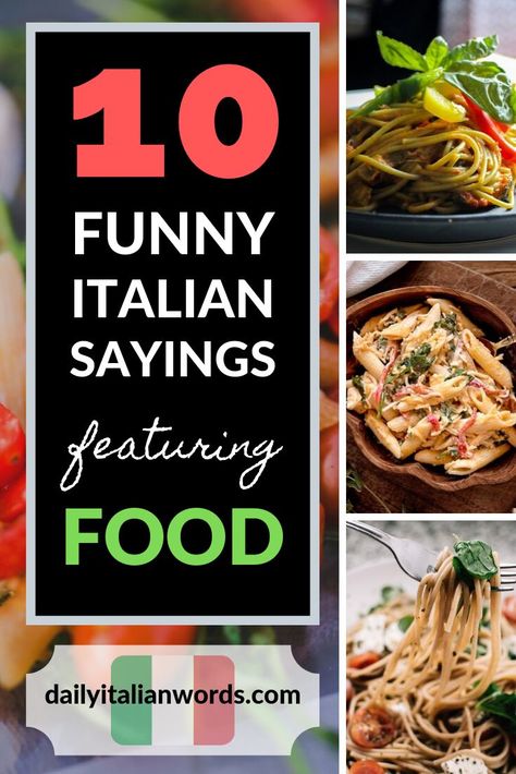 A list of ten funny Italian sayings, phrases and idioms featuring food. #italiano #language #languages Funny Italian Sayings, Polyglot Tips, Italian Sayings, Popular Sayings, Learn To Speak Italian, Italian Diet, Making Donuts, Italian Party, Italian Humor