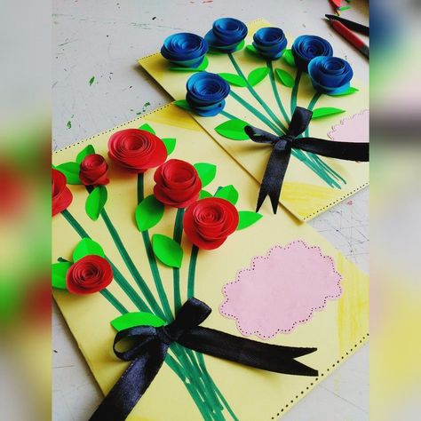 Cestitke Za 8 Mart, Paper Flower Card, Paper Craft Easy, Summer Template, School Bulletin Board Ideas, Paper Lanterns Diy, 8th March, Diy Flower Crown, Nylon Flowers