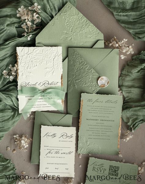 wedding invitations embossed invites^cos=1 Debossed Invitation, Sage Green Gold Wedding, Glamor Wedding, Boho Style Wedding Invitations, Green Gold Weddings, Ivory Wedding Invitations, Wedding Invitations Uk, Gold Wedding Invitation, Bespoke Wedding Invitations