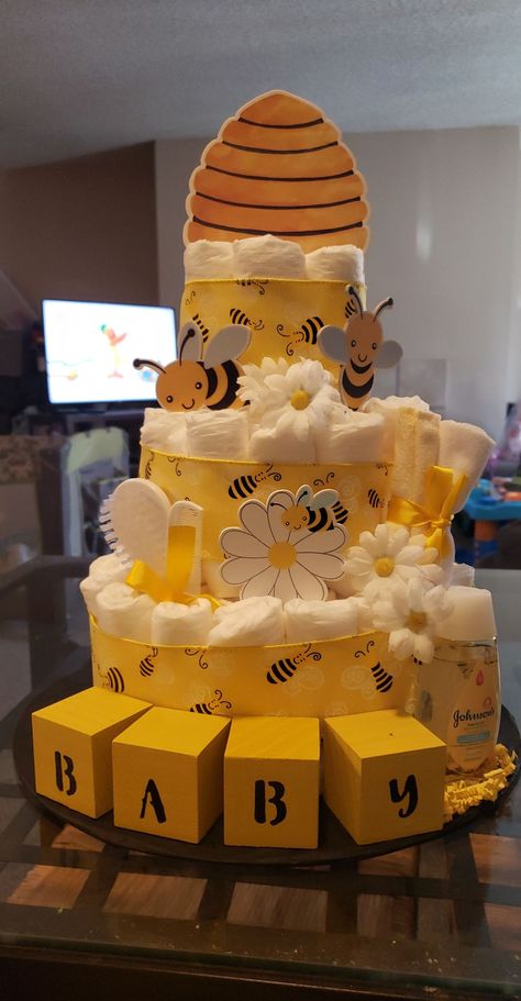 Baby Showers, Diaper Cakes Bee Diaper Cake, Brush And Comb Set, Diaper Gifts, Brush And Comb, Baby Diaper Cake, Comb Set, Members Mark, Party Treats, Baby Bee