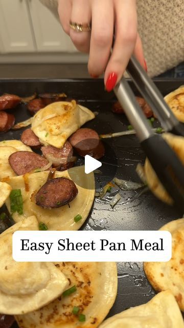 Pampered Chef on Instagram: "Need an easy, flavorful dinner idea? Try this Pierogi and Kielbasa sheet pan meal, made on our new Brilliance Nonstick Half Sheet Pan! 🤩   Shop the Brilliance Sheet Pan with your consultant or at the link in bio.   Recipe: Place 2 pkgs frozen pierogis, any flavor, 1 pkg (14 oz) sliced kielbasa, and 1 sliced onion on a sheet pan. Toss with 1 tbsp (15 mL) oil and Three Onion Rub. Bake at 400 F (205 C) for about 20-25 minutes, or until golden brown.   #sheetpanmeal #newproduct #easydinner #quickrecipe #budgetfriendly" Kielbasa And Pierogies Sheet Pan Meal, Sheet Pan Pierogies, Kielbasa Sheet Pan, Pierogi And Kielbasa, Sliced Onion, Flavorful Dinner, Kielbasa, Sheet Pan Recipes, Dinner Idea