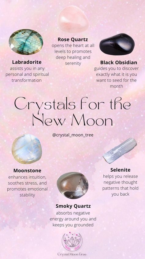 New Moon Stones, Moon Stone Crystal Meaning, Crystals That Charge In The Moon, New Moon In Aquarius Crystals, Crystals For The New Moon, Crystals For New Moon, Crystal 101, New Moon Crystals, Crystal Intentions