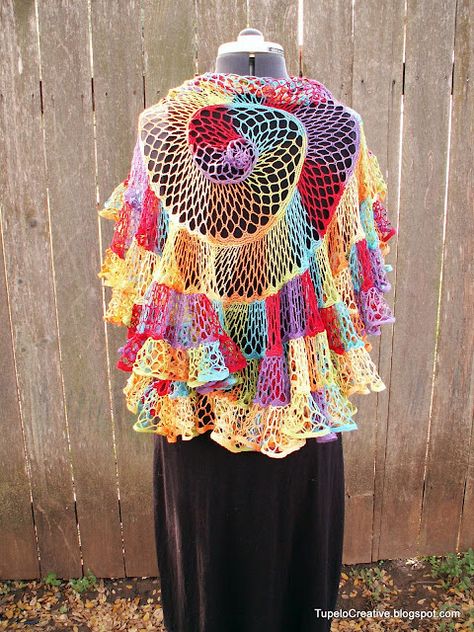 Ruffle Yarn Projects, Sashay Yarn Projects, Camping Crochet, Sashay Crochet, Ruffle Yarn, Sashay Yarn, Yarn Shawl, Stitch Witchery, Crochet Sewing