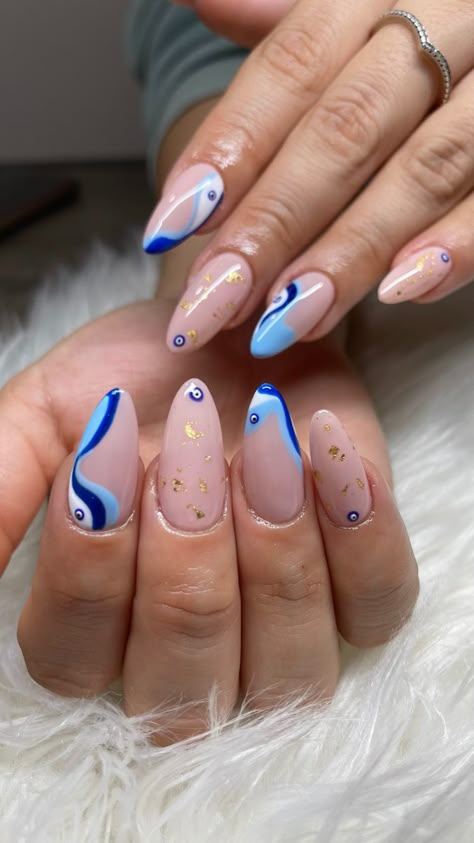 Turkish Eye Nails French Tip, Greece Nails, Flamingo Nails, Horror Nails, Evil Eye Nails, Witch Nails, Witchy Nails, Wow Nails, Art Guide