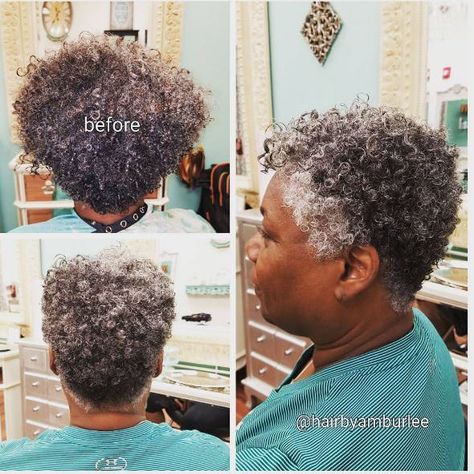 Natural Gray Hair Over 50 Black Women, Older Black Women Hairstyles Over 50, Short Curly Weave Hairstyles, Short Curly Weave, Grey Hair Over 50, Natural Hair Haircuts, Curly Pixie Haircuts, Grey Hair Transformation, Curly Weave Hairstyles